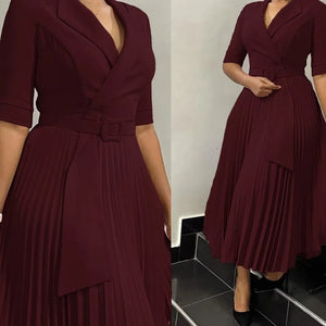 Elegant Pleated Office Dress