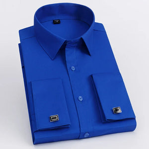 Men’s French Cuff Dress Shirt – Long Sleeve Slim Fit Tuxedo Shirt with Cufflinks