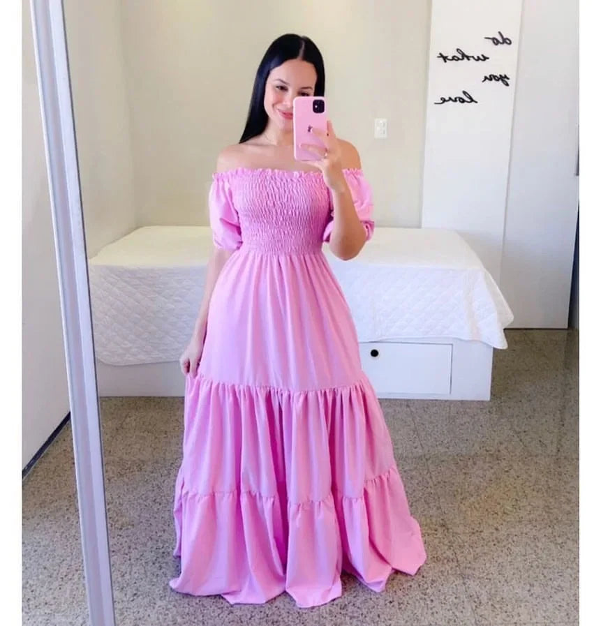 Embrace Elegance with Our Off-Shoulder Fragrant Long Solid Color Women's Dress