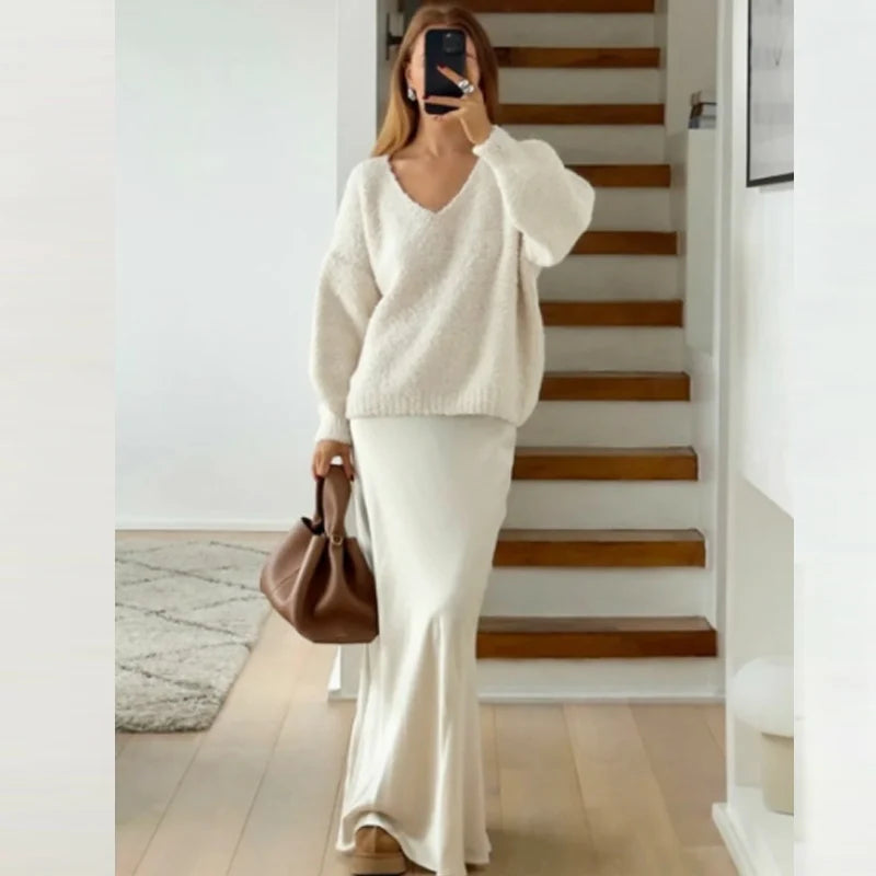 🌿 TRAF Women’s Satin High-Waist Long Skirt