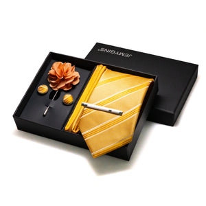 Orange Plaid Silk Wedding Tie Set – Luxury Gift Box Edition