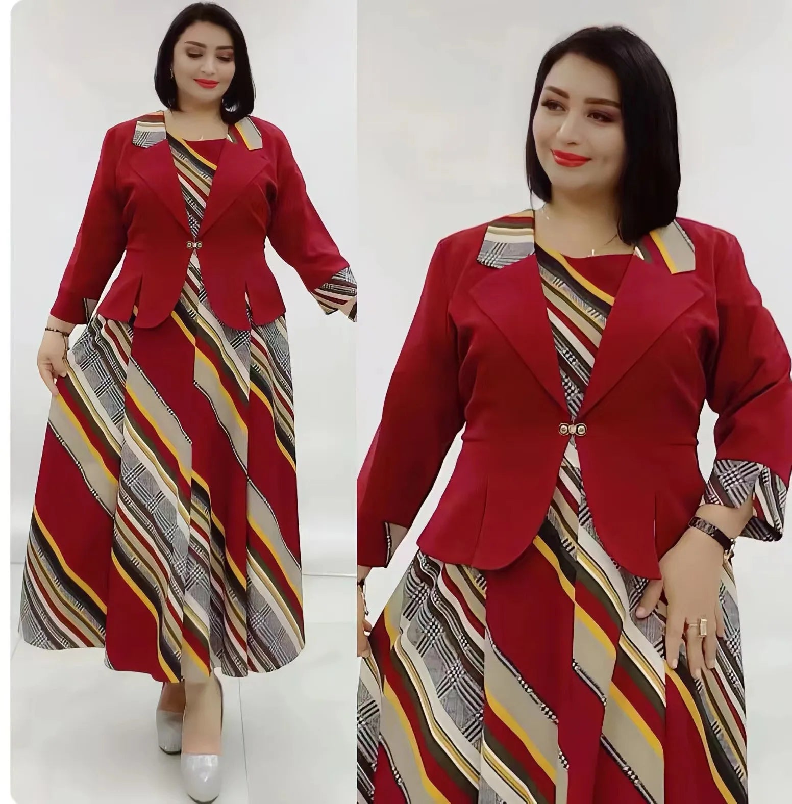 African Clothes Flower Printed Two-Piece Set β Sleeveless Bodycon Mini Dress & Coat Suit for Women