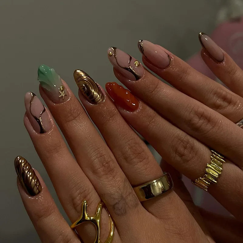 β 24pcs Simple French Almond Press-On Nails β Chic Stars & Easy Style