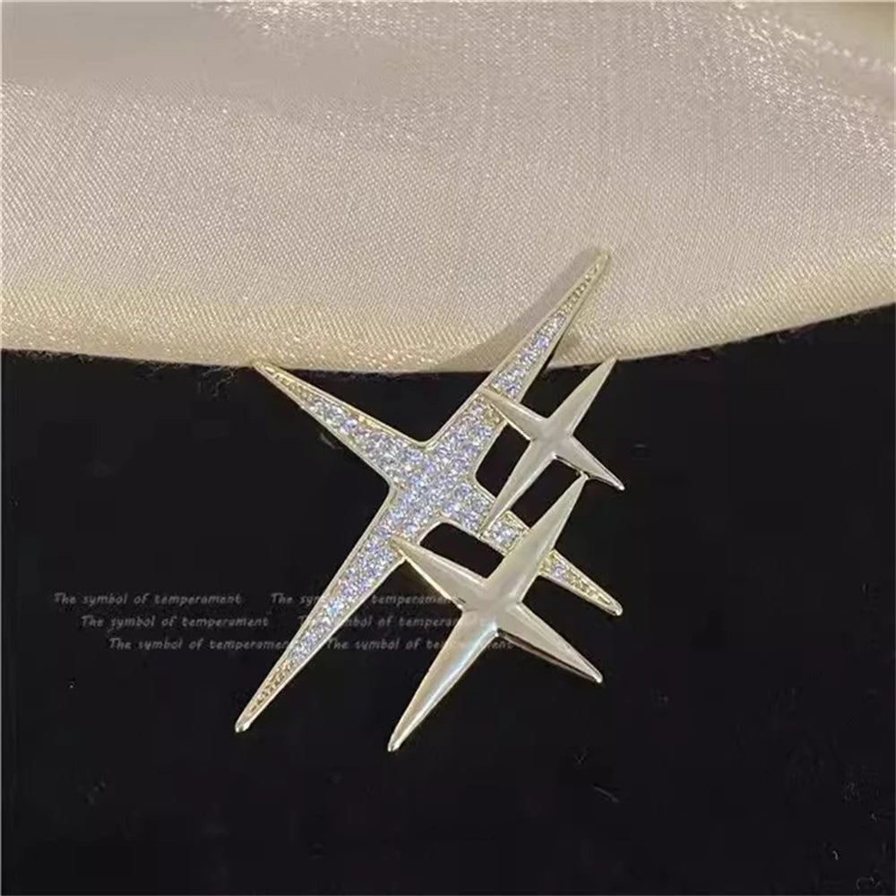 Exquisite Rhinestone Cross Star Shape Brooch – Shiny Metal Lapel Pin for Women & Men