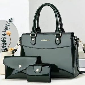 3-Piece Shiny Leather Women's Bag Set – Stylish, Versatile & Chic!