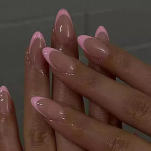 π 24pcs French Almond Press-On Nails β White Edge with INS Pink Style