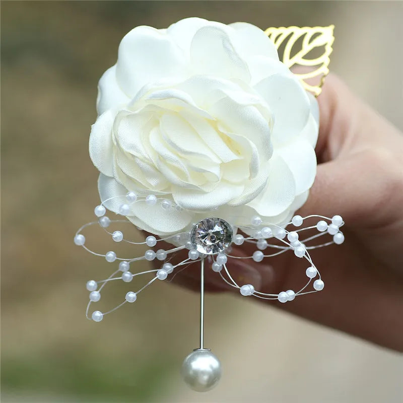 Elegant Wedding Wrist Corsage & Boutonniere Set β Perfect for Your Special Day