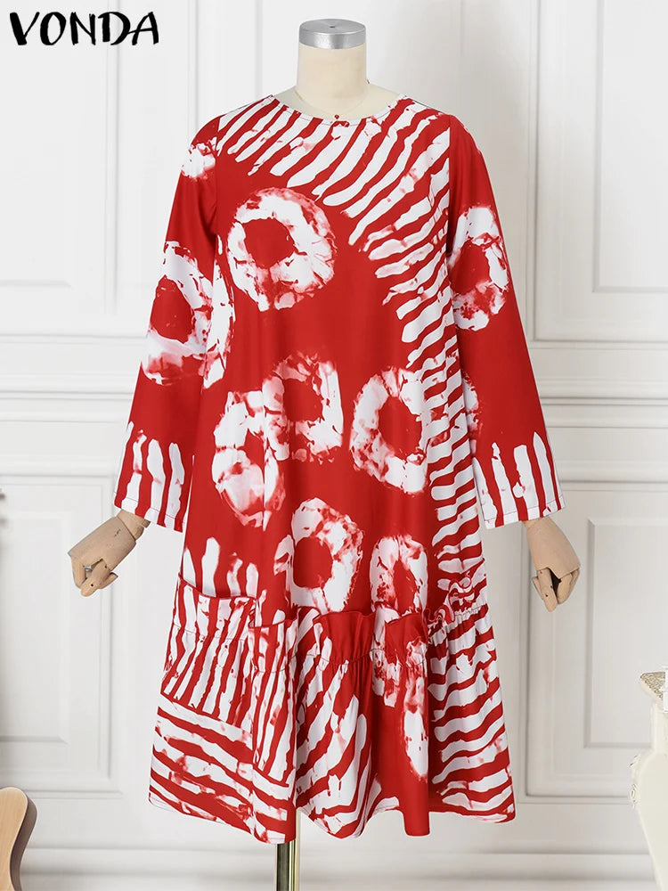 VONDA Women Bohemian Printed Dress 2024