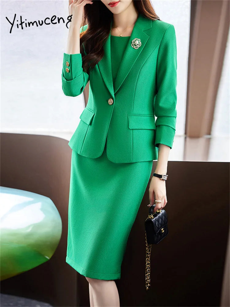 Solid Suits Set for Women – Fashion Office Chic Blazer & Sleeveless Dress Set