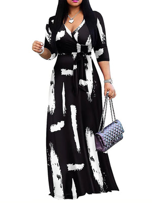 Chic Brush Print Maxi Dress