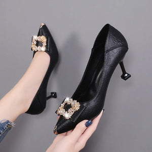 Step into Elegance with Our High-Quality Black Pointed Toe Heels