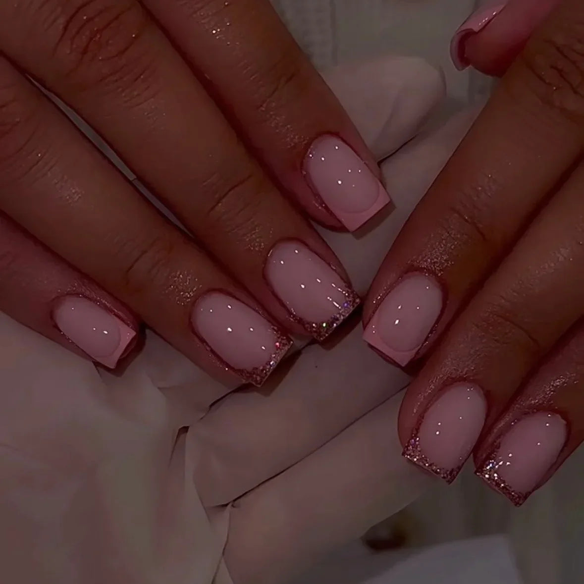 π€ 24pcs Short Almond Press-On Nails β Black Bowknot & White Pearl French Tips