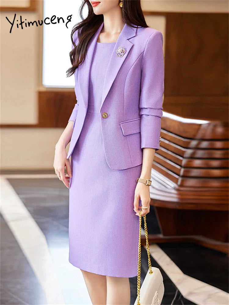 Solid Suits Set for Women – Fashion Office Chic Blazer & Sleeveless Dress Set