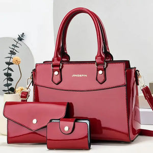 3-Piece Shiny Leather Women's Bag Set – Stylish, Versatile & Chic!