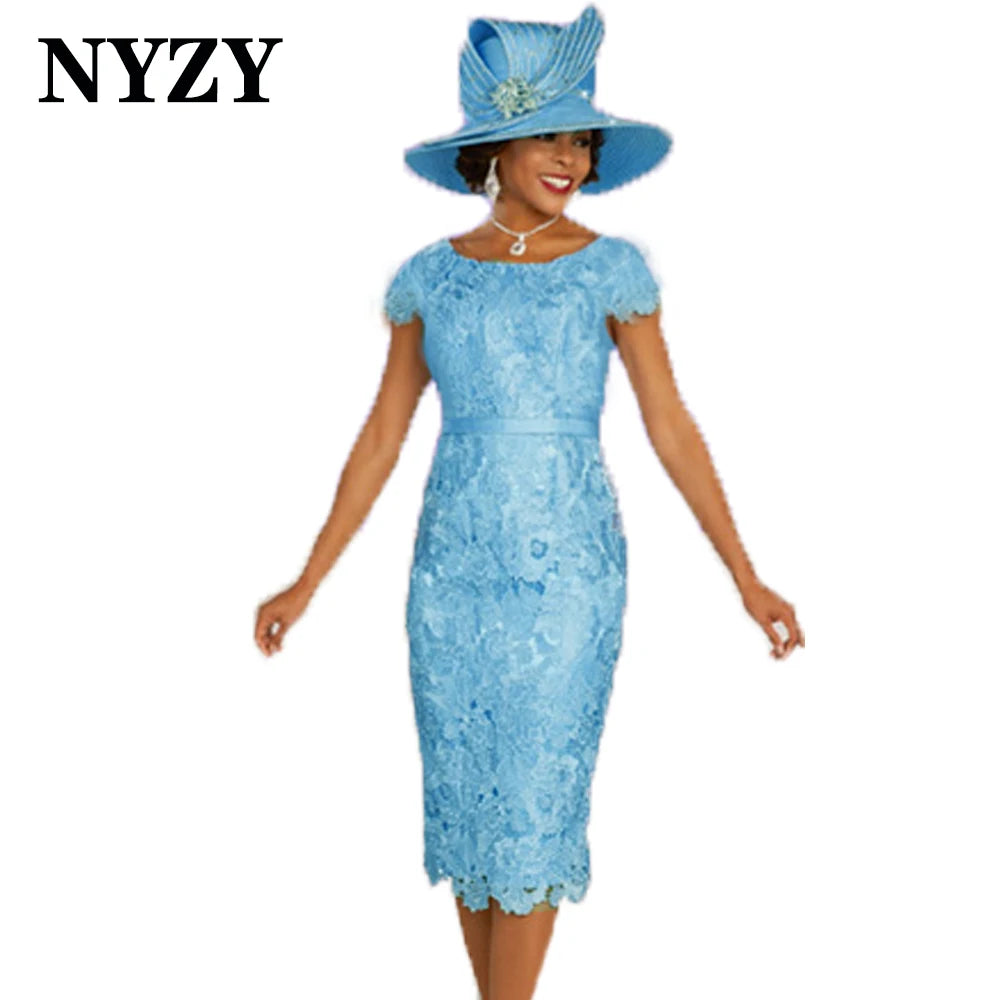 Satin 2-Piece Mother of the Bride Dress with Lace Jacket β Sky Blue Elegance