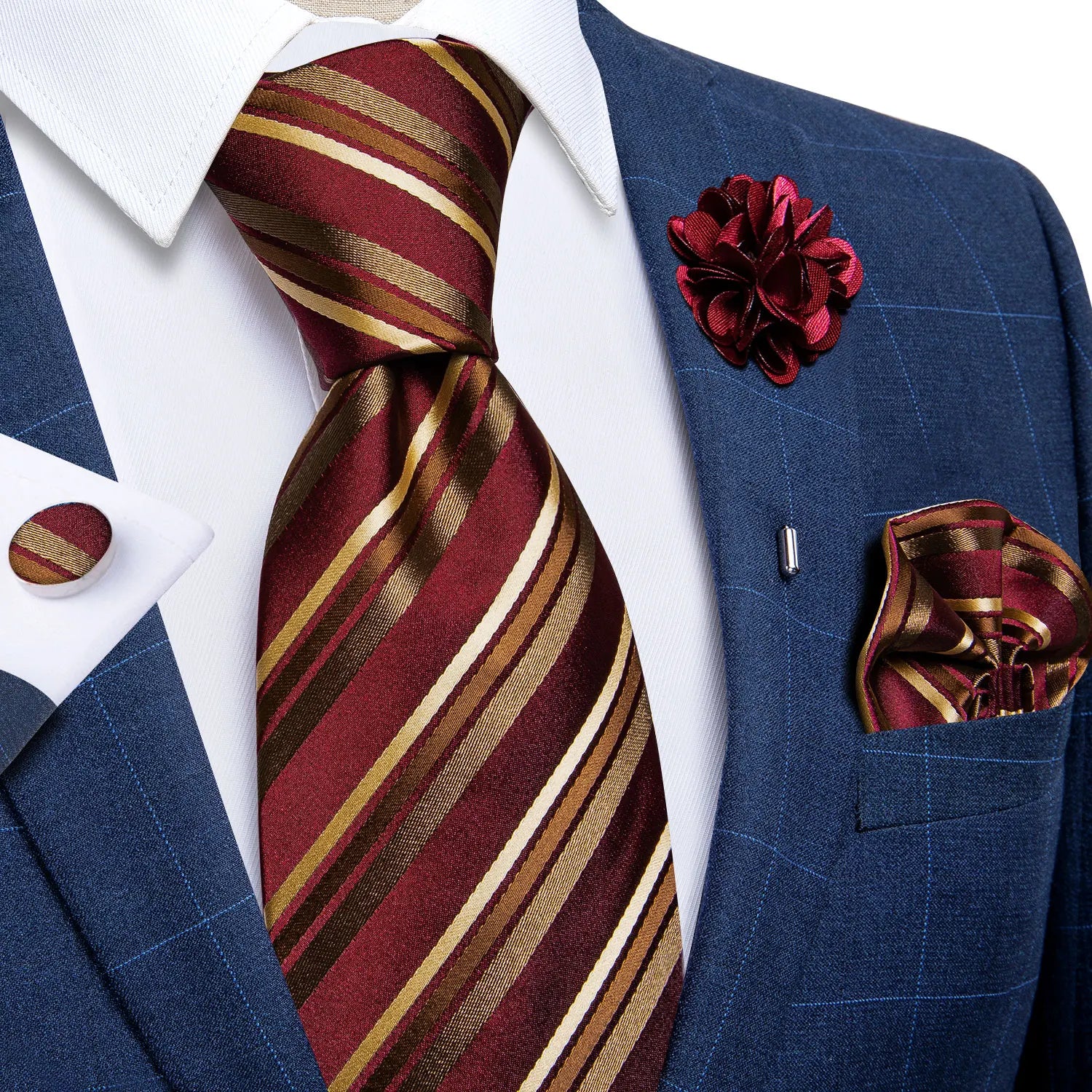Blue Silver Paisley Neck Tie Set for Men
