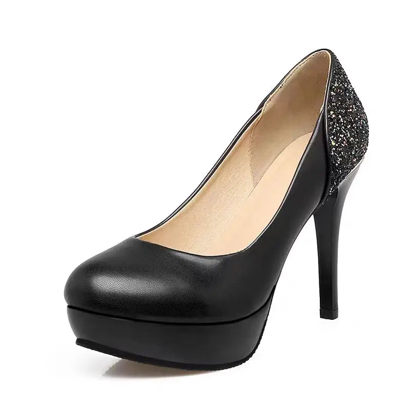 Elegant Mixed-Color Leather High Heels for Women