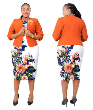 African Clothes Flower Printed Two-Piece Set – Sleeveless Bodycon Mini Dress & Coat Suit for Women