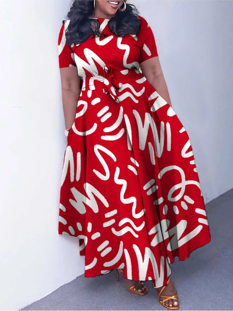 Casual Short Sleeve Woman Dress - Office Lady Spring & Summer Fashion Dress with Lace-Up Detail