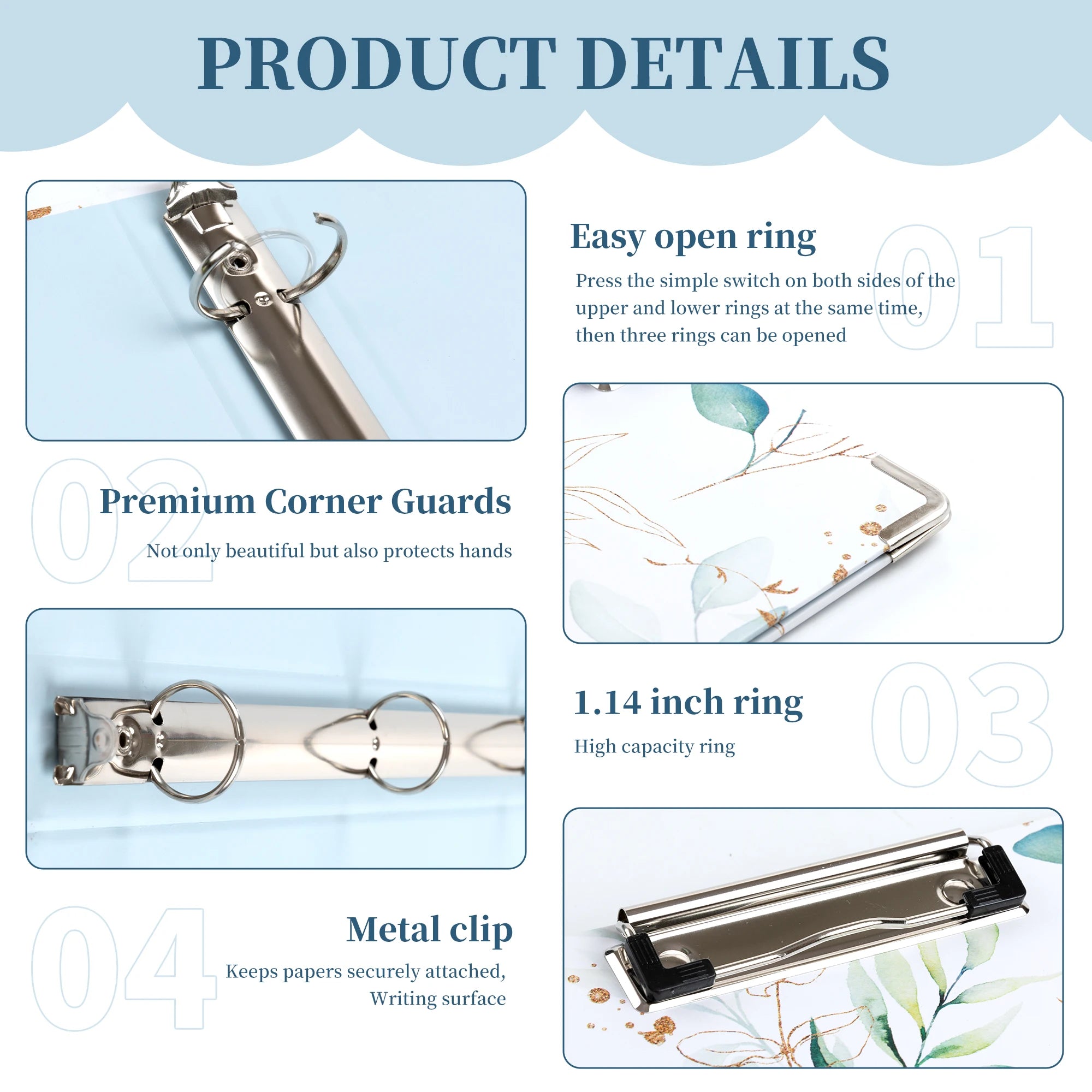 Cute 3-Ring Binder with 5-Tab Dividers, Pockets & Low-Profile Clipboard – Perfect for Office, School, or Home