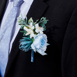 Blue Lotus Rose Corsage & Boutonniere Set