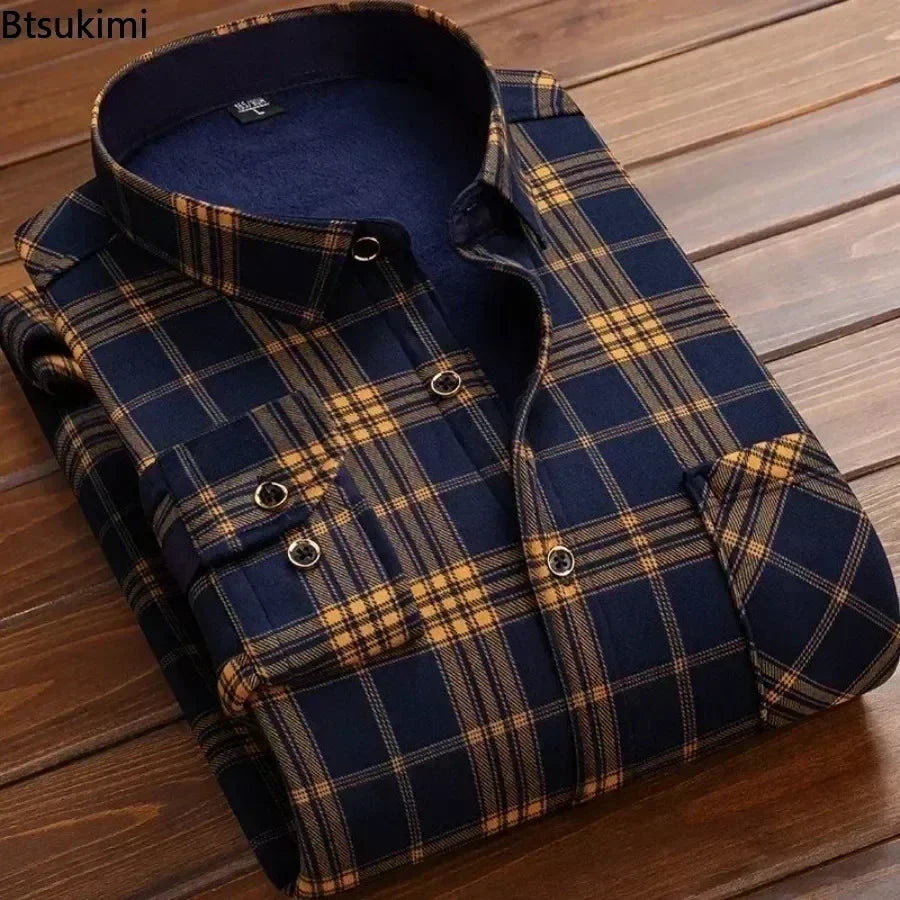 2025 Men's Autumn-Winter Plaid Shirt β Thick, Warm & Stylish