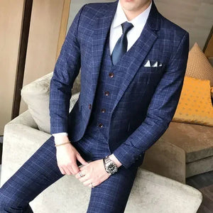 Men’s 3-Piece Plaid Suit – Classic Style with Modern Flair