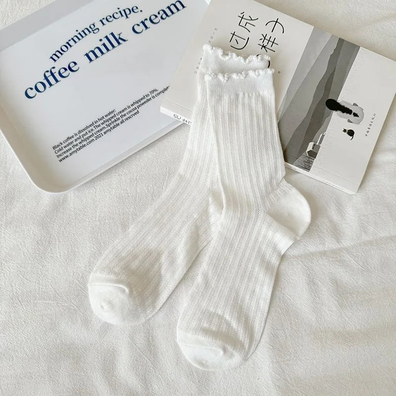 🧦 Women’s Summer Hollow Mesh Tube Socks – “Ear Fungus” Edge Pile Socks