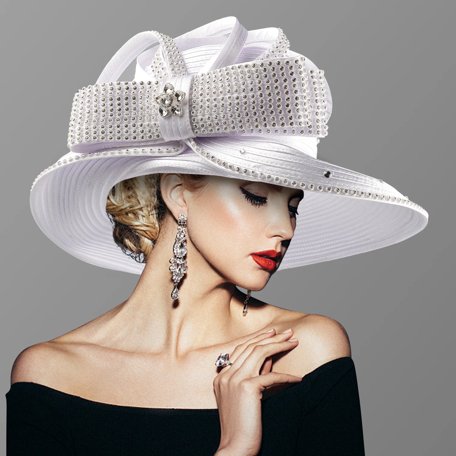 Perfect Satin Cloth Rhinestone Church Hat for Women