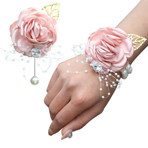 Elegant Wedding Wrist Corsage & Boutonniere Set – Perfect for Your Special Day