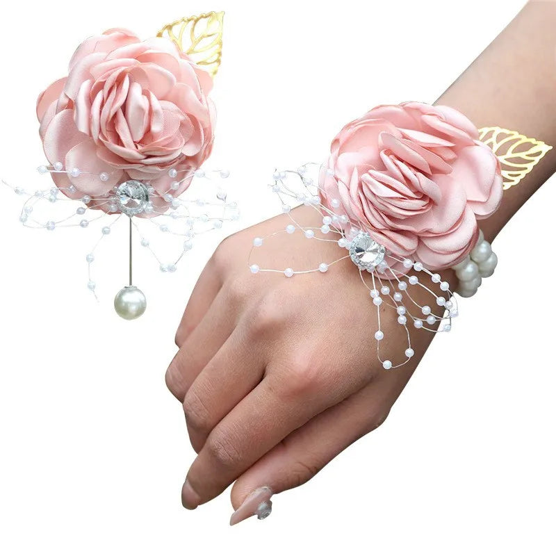 Elegant Wedding Wrist Corsage & Boutonniere Set β Perfect for Your Special Day