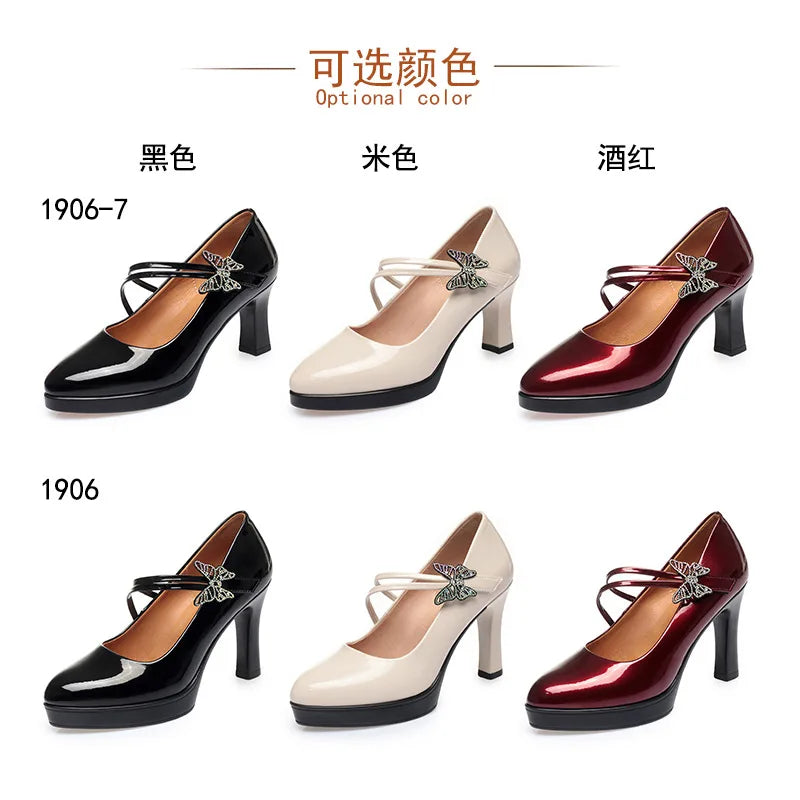 Spring & Autumn High-Heeled Leather Shoes