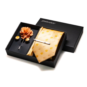 Orange Plaid Silk Wedding Tie Set – Luxury Gift Box Edition
