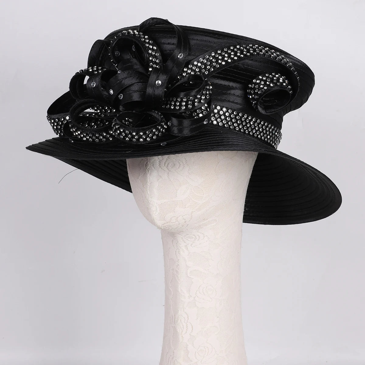 Womenβs Wide Brim Black Bowler Hat