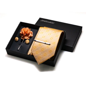 Orange Plaid Silk Wedding Tie Set – Luxury Gift Box Edition