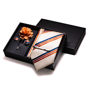 Orange Plaid Silk Wedding Tie Set – Luxury Gift Box Edition
