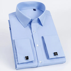 Men’s French Cuff Dress Shirt – Long Sleeve Slim Fit Tuxedo Shirt with Cufflinks