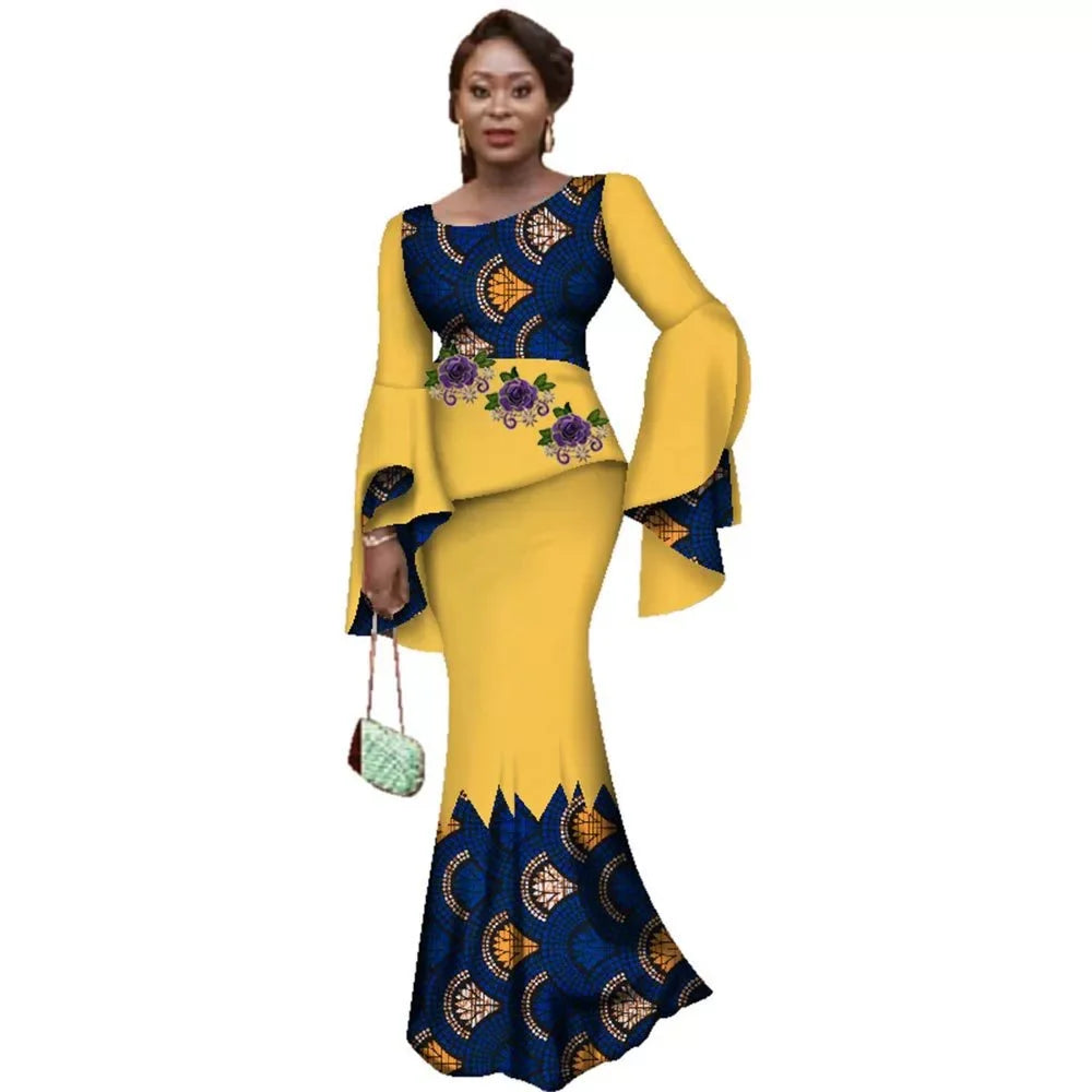 π₯ SALE! African Women Luxury Skirt Set β Flare Sleeve Top & Slim Maxi Skirt