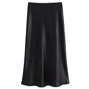 đż TRAF Womenâs Satin High-Waist Long Skirt