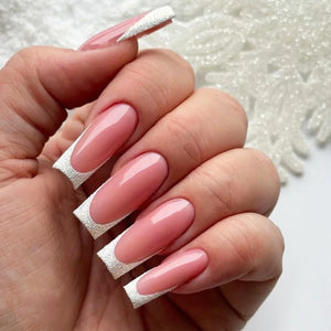 🐻 24pcs Extra Long Square Press-On Nails – 3D Bear & Bow with White French Tips