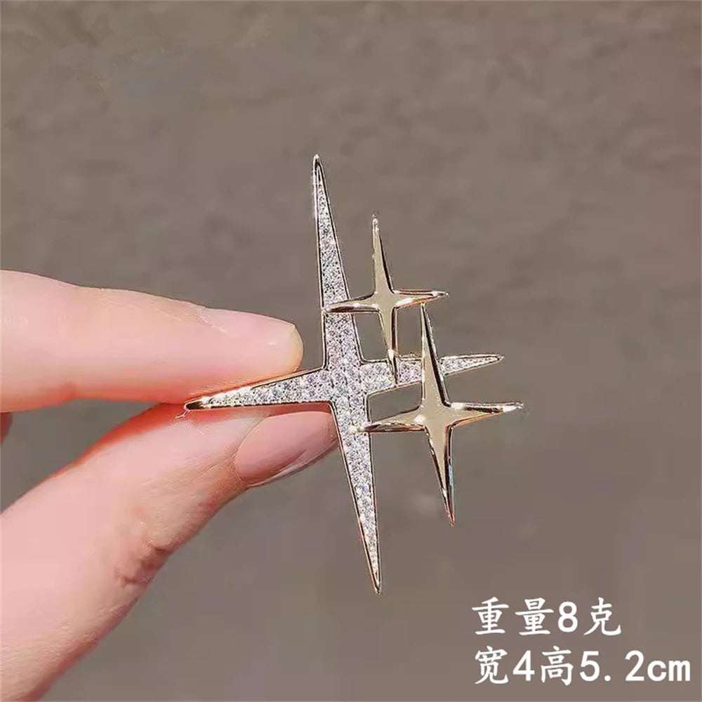 Exquisite Rhinestone Cross Star Shape Brooch – Shiny Metal Lapel Pin for Women & Men
