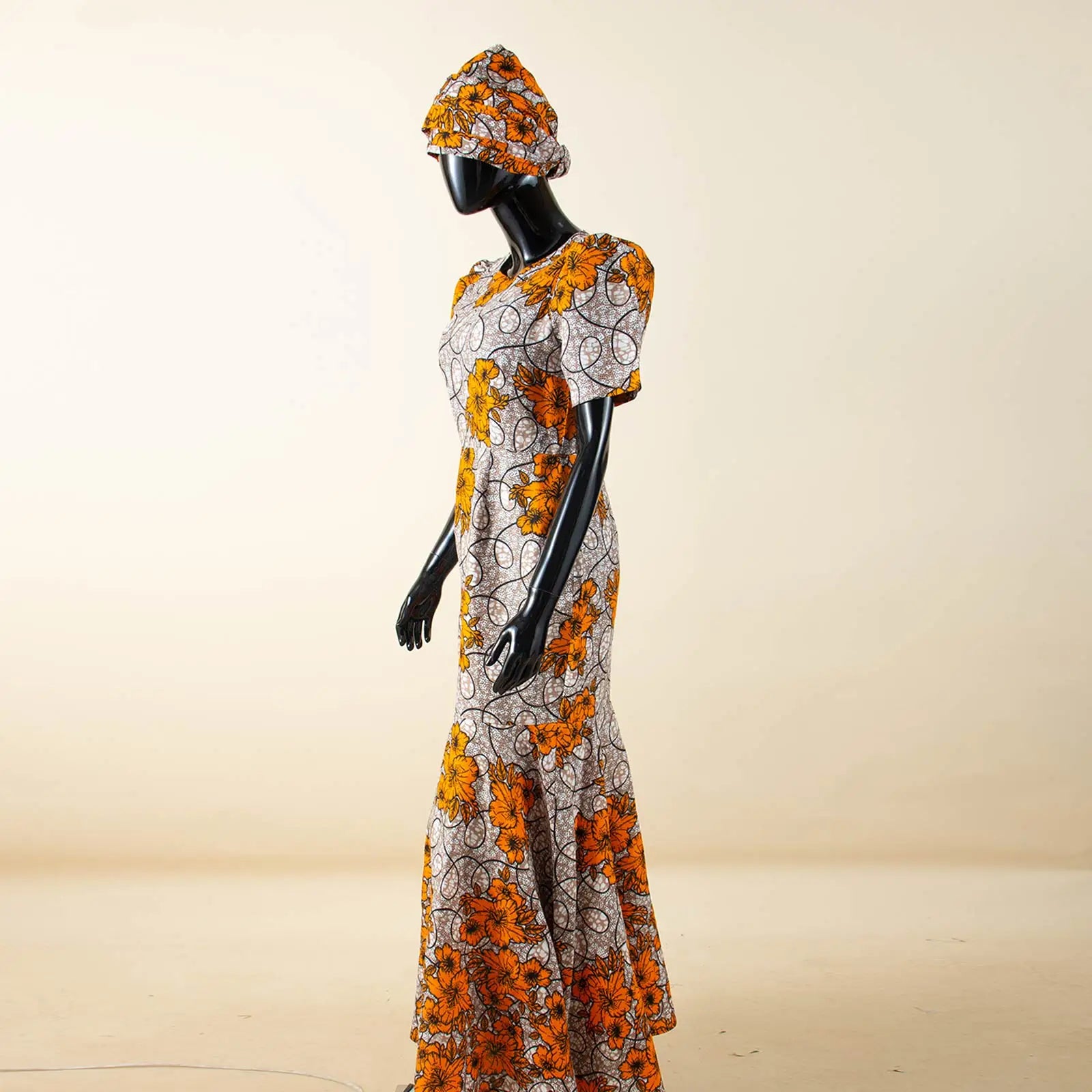 💃 African Party Dress for Women – Puff Sleeve Mermaid Dress with Headwrap (2525142)