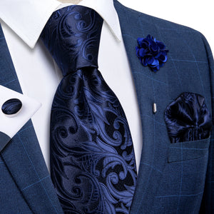 Blue Silver Paisley Neck Tie Set for Men