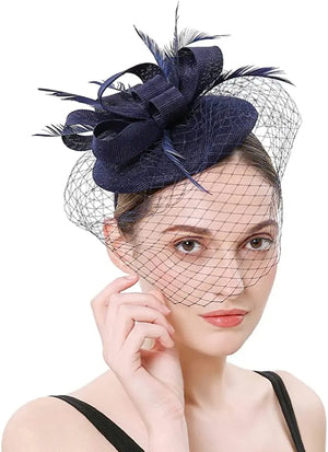 New Fascinator Pillbox Hat with Veil, Mesh Lace & Feathers β Elegant Headband Style for Women