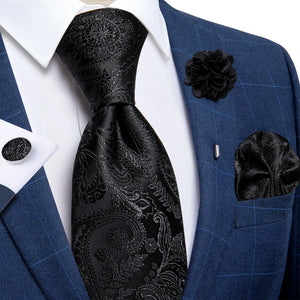 Blue Silver Paisley Neck Tie Set for Men