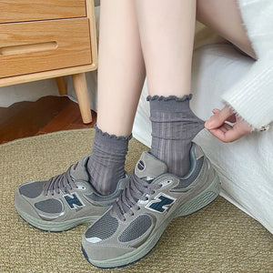 🧦 Women’s Summer Hollow Mesh Tube Socks – “Ear Fungus” Edge Pile Socks