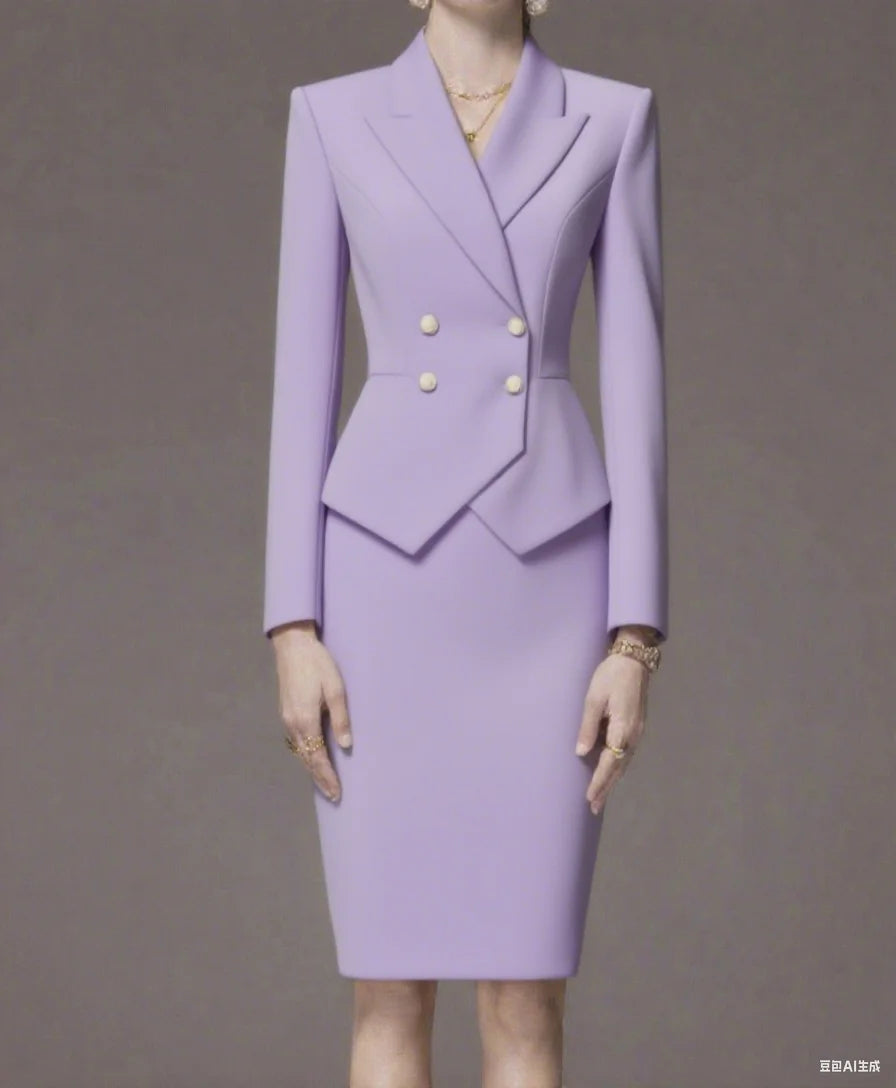 Business Summer Womenβs Suit β 2-Piece Jacket & Skirt Set with Peak Lapel