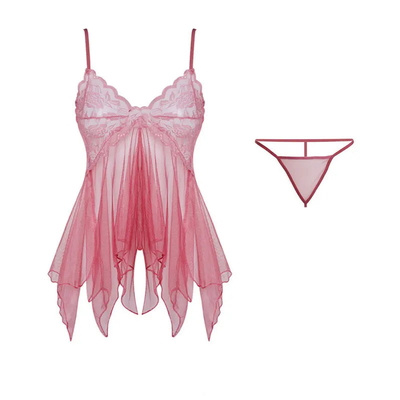 Fl Tulle Suspenders Exquisite Women's Lace Lingerie Set