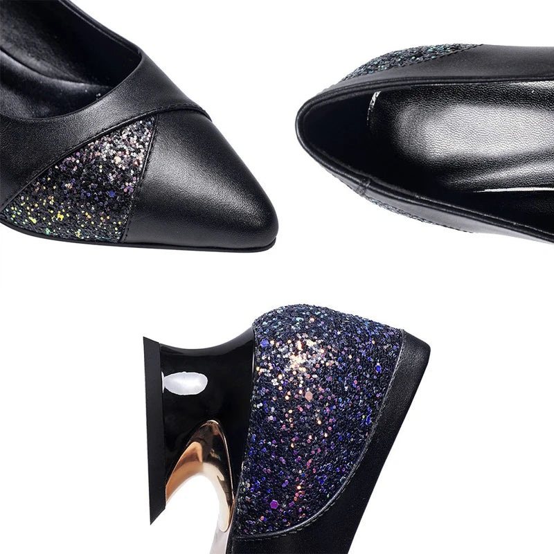 Elegant PU Leather Low-Heel Shoes with Rhinestone Detail