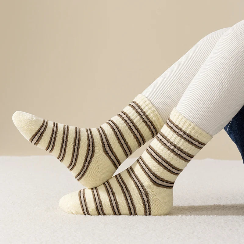 𧦠5-Pack Boysβ Alphabet Striped Mid-Calf Socks